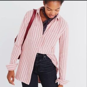 NWOT Madewell Ex-Boyfriend  Pink and White Striped Button Down Oversized Shirt